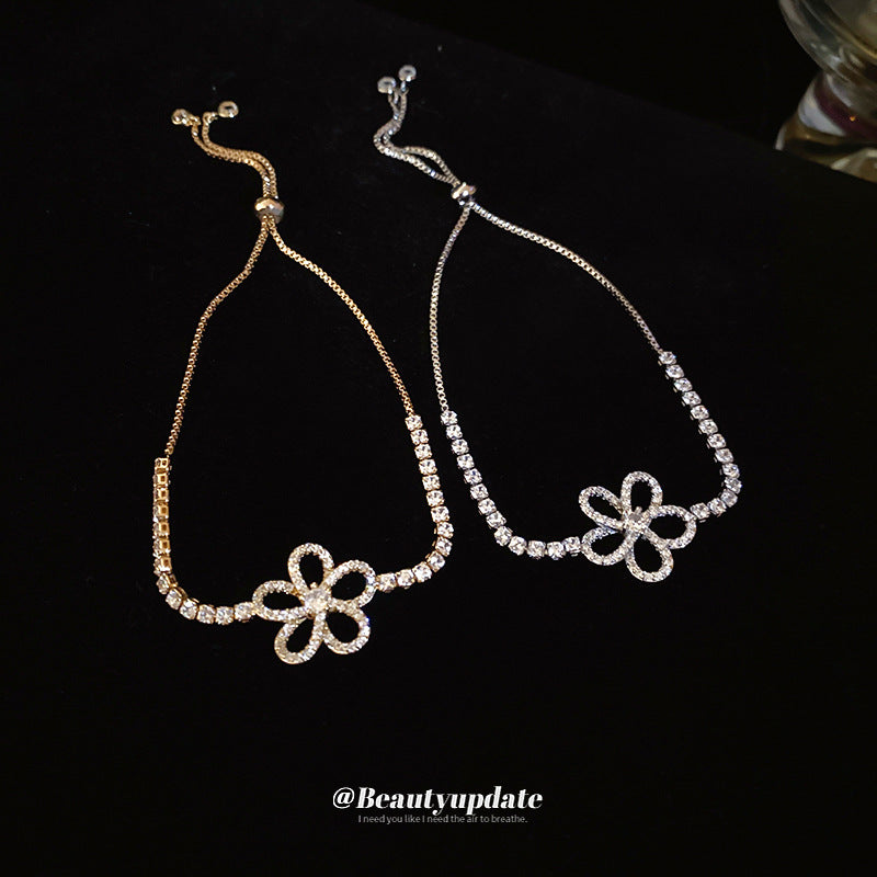 A廠【HB3480】真金電鍍鋯石花朵鏤空手鍊新款簡約時尚氣質手環復古輕奢簡約手飾 25.02-2