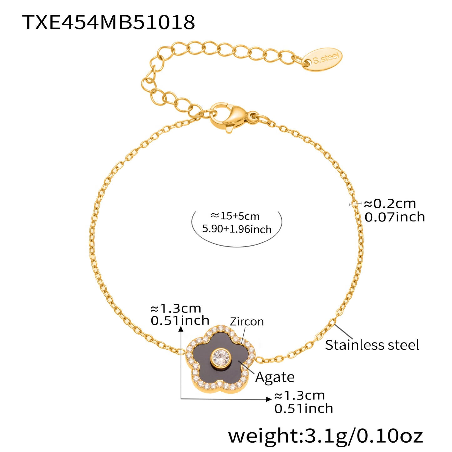 B廠【TXP453】不銹鋼天然水晶石切面爪鑲鋯石方塊五葉花吊墜項鍊手鍊套裝
 25.10-4