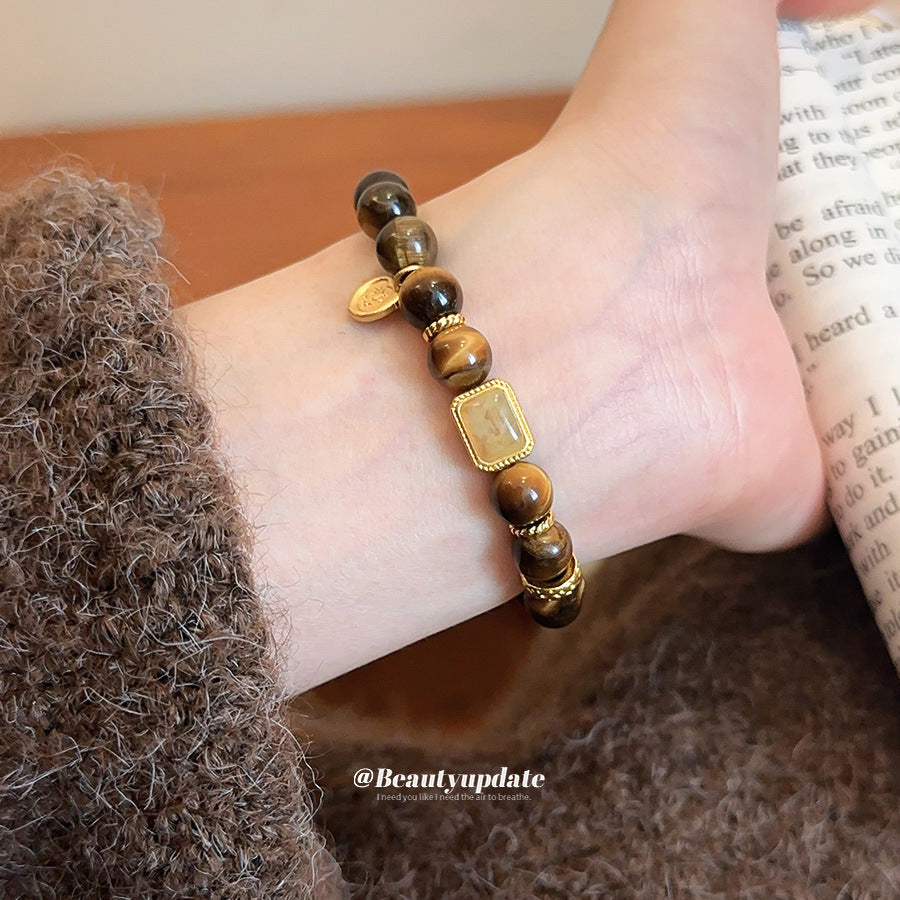 A廠【HB4631】新中式虎眼石串珠葫蘆方形鏤空吊墜美拉德風手串小眾設計感手飾女
 25.10-1