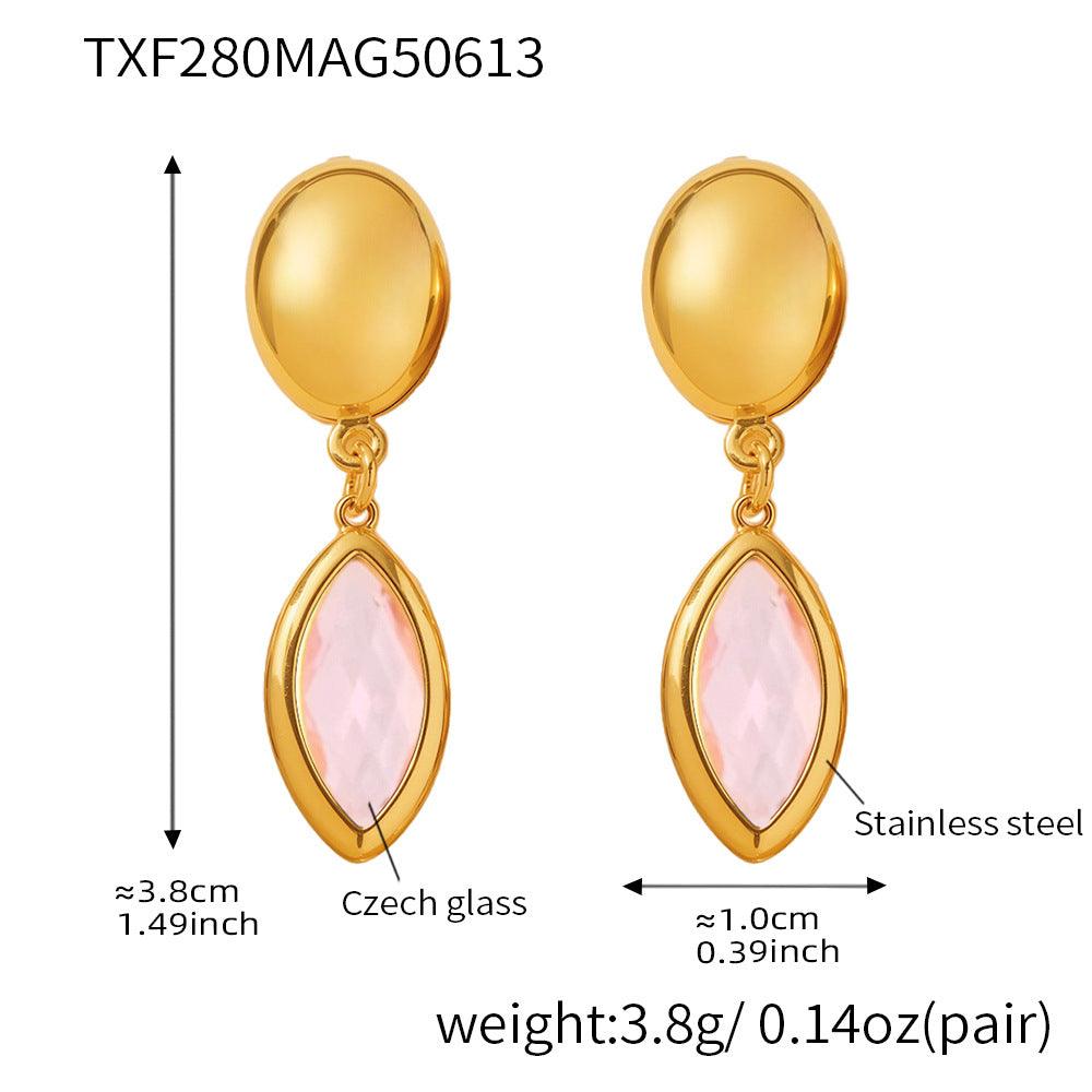 B廠【TXF280】歐美飾品不銹鋼捷克玻璃吊墜耳環小眾輕奢風超閃耳飾不掉色 25.06-3