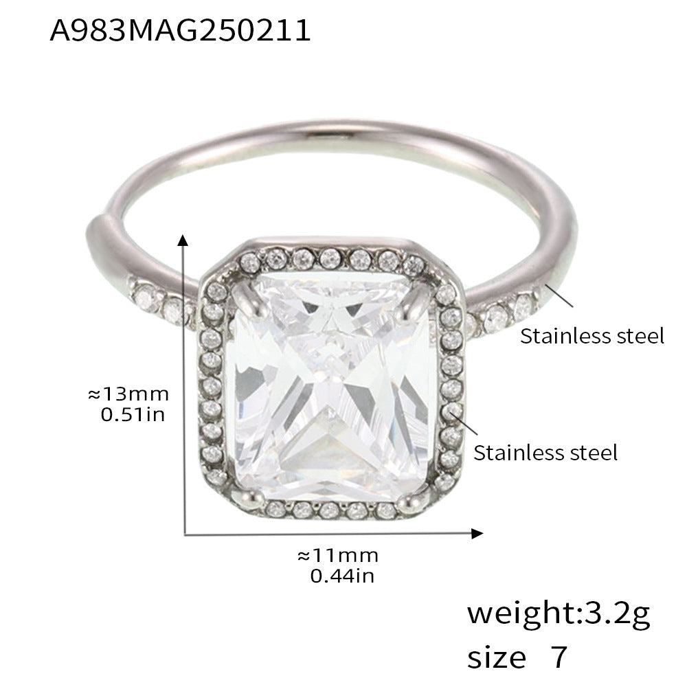 B廠【A983】ins超大鋯石鑲鑽開口可調戒指女不掉色鈦鋼時尚輕奢食戒 25.02-3