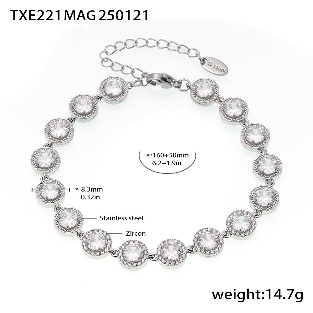 B廠【TXP221】ins輕奢風超閃滿天星圓白鋯石手工鏈條不鏽鋼鍍18K真金首飾 25.02-2