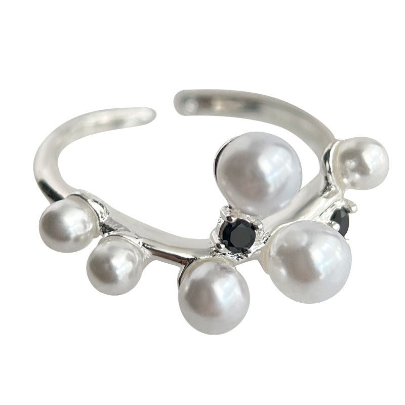 C廠【4629】開口可調式珍珠戒指時尚通勤優雅氣質設計師款指環食指戒飾品 24.07-4