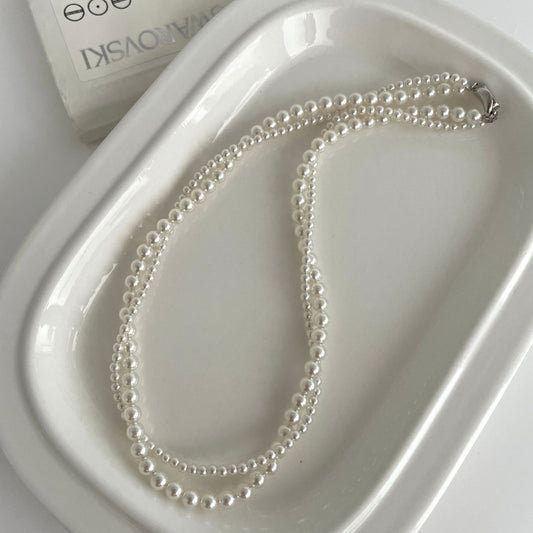 F廠【SN3109】ins部落客同款珍珠鏈圓形強光仿珍珠項鍊女雙層纏繞鎖骨鏈
 25.09-4