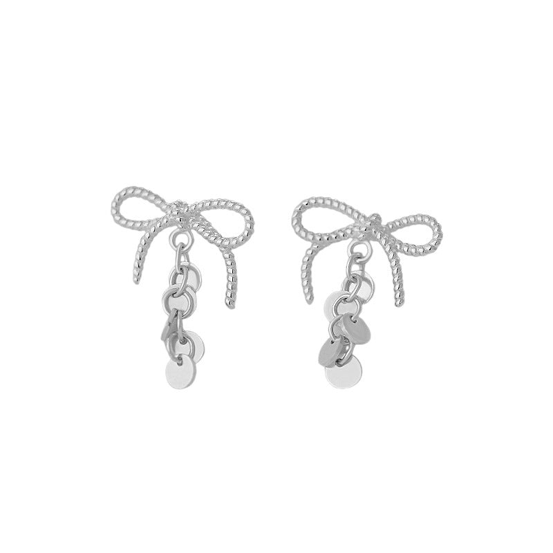 E廠【YC2725E】S925純銀蝴蝶結耳環亮片流蘇小眾設計感甜美韓風日常耳飾 25.04-1