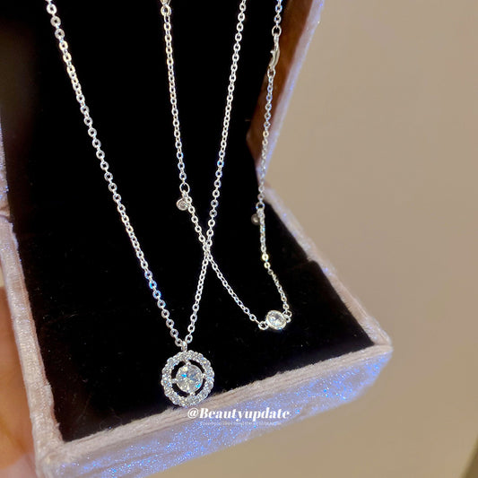 A廠【HN9320】鋯石星星圓形吊墜項鍊兩件套時尚小眾設計感鎖骨鏈輕奢高級感頸鍊 25.06-4