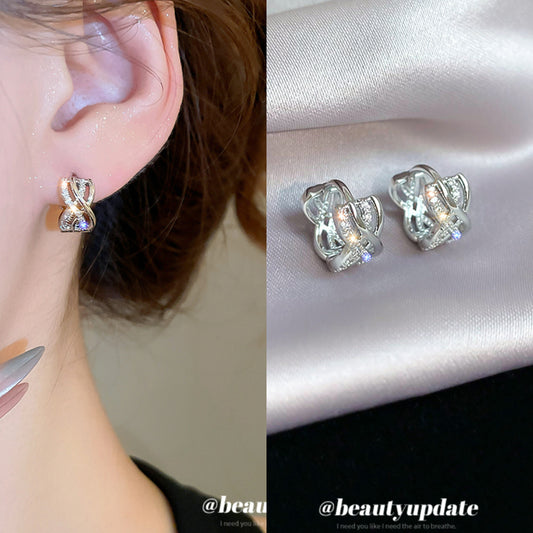 A廠【HE26920】鋯石鏤空交叉圓形耳扣女法式氣質耳環輕奢高級感耳飾設計感小眾女 25.06-3