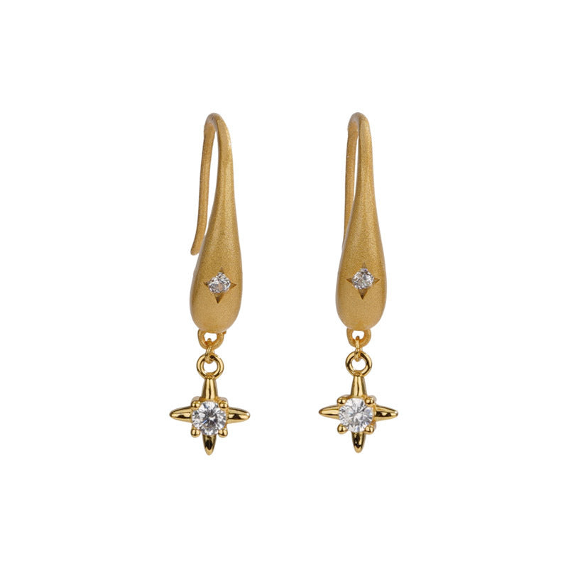 F廠【DQ10785E】S925純銀清冷感霧面四芒星耳環簡約高級感星星耳環獨特耳飾女 25.04-3