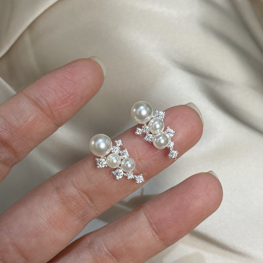 F廠【DQ11167E】法式高級感葡萄串仿珍珠耳環女S925純銀溫柔時尚鋯石顯白耳飾
 25.10-3