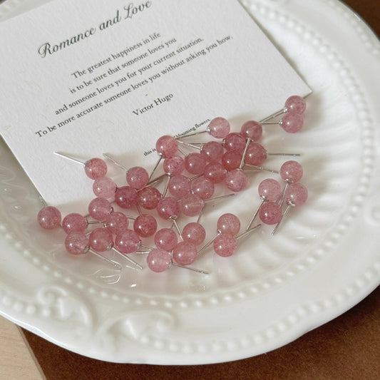 F廠【DQ10029E】足銀999簡約清新草莓晶月光石耳環女時尚精緻天然石純銀耳飾 25.06-2