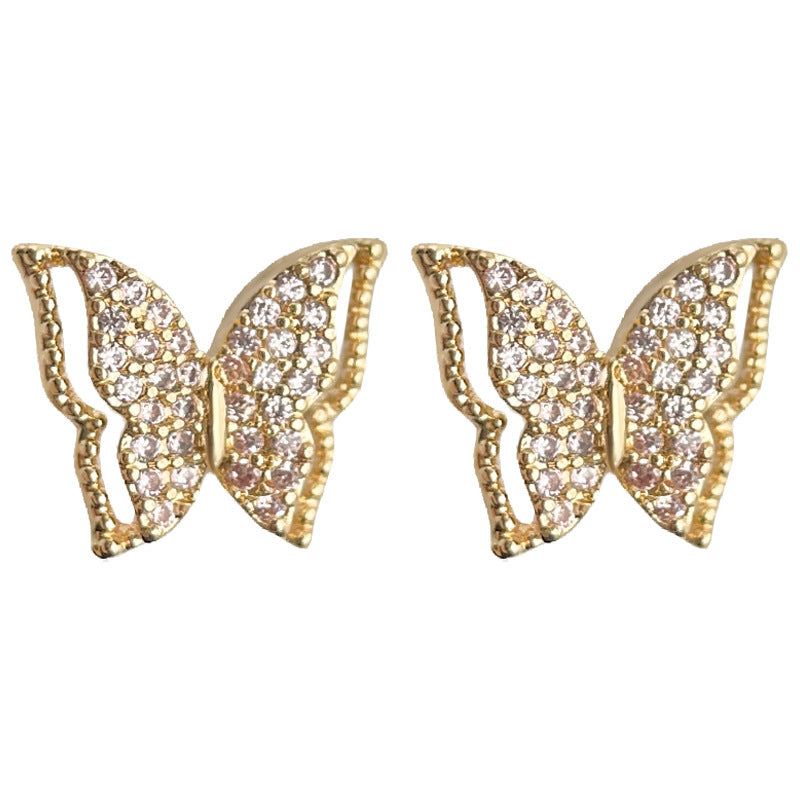 C廠【4799】微鑲鋯石立體蝴蝶耳環法式復古鏤空靈動通勤百搭迷你甜美耳飾 25.06-1