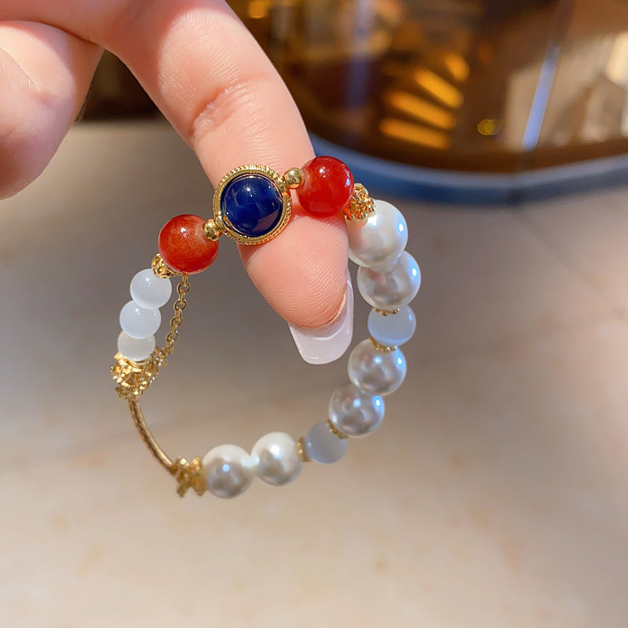 A廠【HB3774】貓眼石珍珠串珠手鍊新中式小眾清新百搭手串手環輕奢高級感手飾女 25.05-1