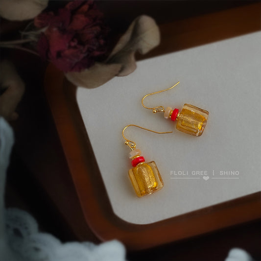 C廠【S124】文藝復古玻璃琉璃手工藝耳飾國潮新中式重工感幾何方形耳環飾品
 25.10-3