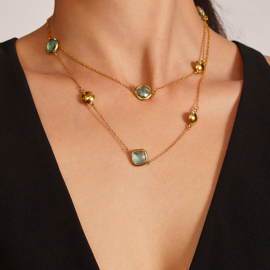 B廠【TXP279】進口切面玻璃石項鍊雙戴項鍊小眾輕奢風不銹鋼18k鍍金 25.06-3