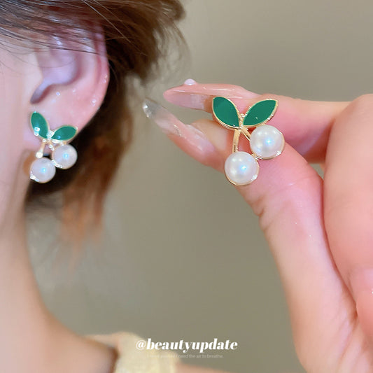 A廠【HE27436】925銀針法式小香風櫻桃珍珠耳環氣質百搭時尚小巧耳環輕奢高級感森系 25.06-4