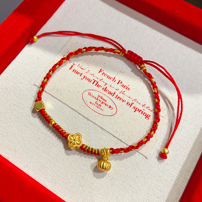 A廠【HB3369】沙金花朵南瓜新年紅繩手鍊輕奢高級感百搭手繩手環時尚氣質手飾 25.01-2