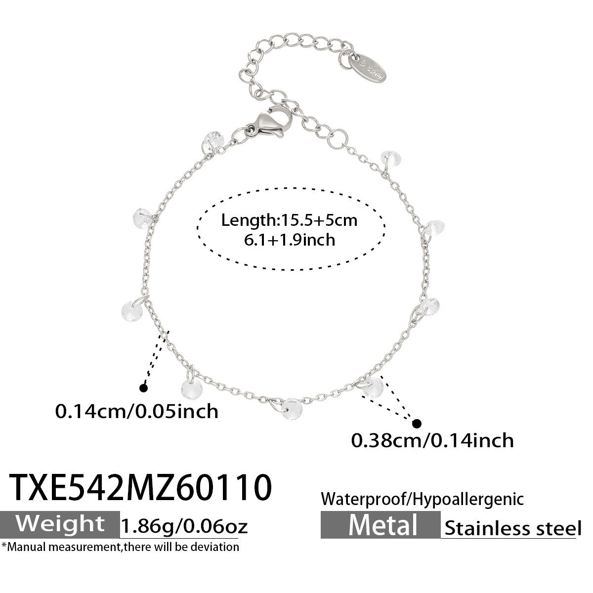 B廠【TXP542】歐美跨境小眾流蘇設計5A鋯石超閃鎖骨項鍊手鍊套裝不銹鋼鍍18k金
26.01-2