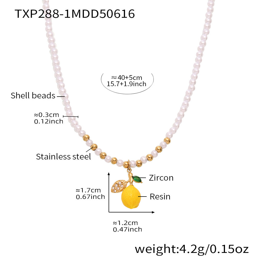 B廠【TXP288】歐美飾品不鏽鋼貝珠串珠項鍊小檸檬檸檬吊墜DIY多配件 25.06-3
