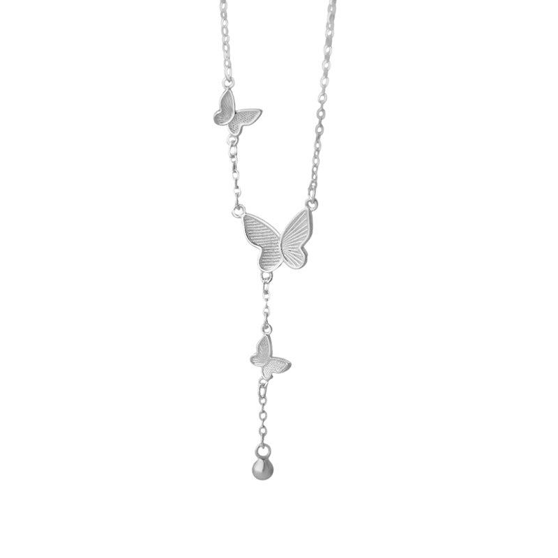 E廠【YC1547N】S999足銀蝴蝶圓珠流蘇項鍊爆款清新設計女韓風文藝鎖骨鏈 25.05-5