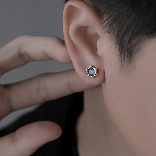 F廠【DQ11470E】S999純銀復古冷淡風六芒星耳環個性時尚幻彩星星百搭耳環男女
 25.10-3
