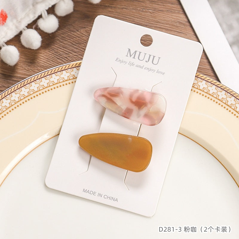 D廠【D281】2個卡裝髮夾高級感仿醋酸邊夾髮卡甜美小水滴髮飾女孩碎髮瀏海夾 24.12-3「D廠-單筆結帳需滿,NT$600出貨(不含運費)」