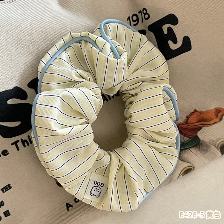 D廠【B428】甜美奶油色大腸髮圈韓繫條紋小熊高馬尾頭繩森系少女丸子頭髮繩 24.05-3「D廠-單筆結帳需滿,NT$600出貨(不含運費)」