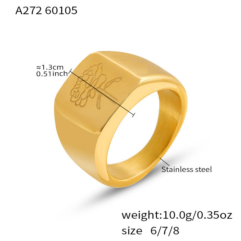 B廠【A271】不鏽鋼鍍18k真金雕刻蝴蝶牡丹花朵戒指ins風小眾輕奢設計感手環女
26.01-1