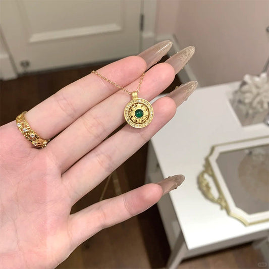 F廠【DQ1268N】S925純銀新中式八寶羅盤項鍊女國風天然藍水翡翠貴氣鎖骨鏈潮  25.07-1