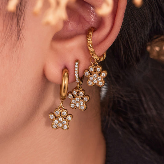 B廠【Q001】跨境飾品不鏽鋼5A鋯石滿鑽耳環鍍18k真金時尚百搭耳飾組合 25.08-5