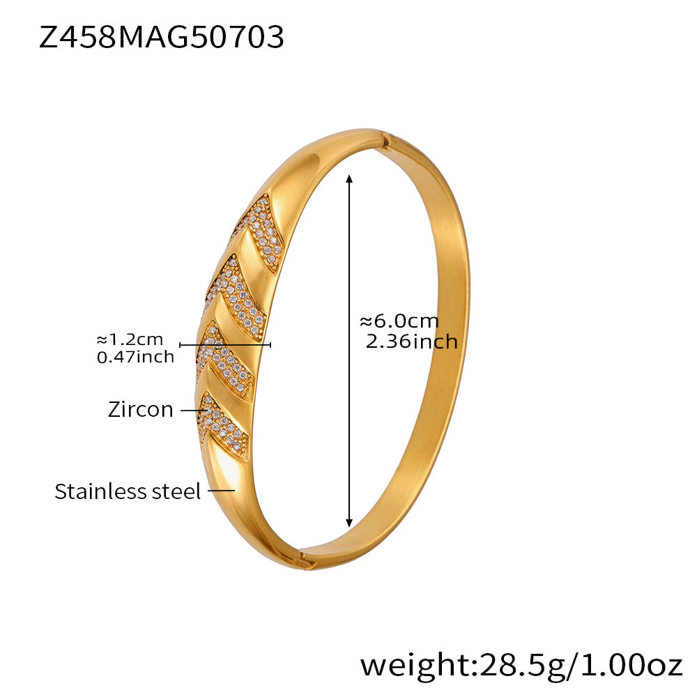 B廠【Z454】滿鑽5A鋯石卡扣高品質超閃手環組合不鏽鋼鍍18k真金不掉色 25.07-3