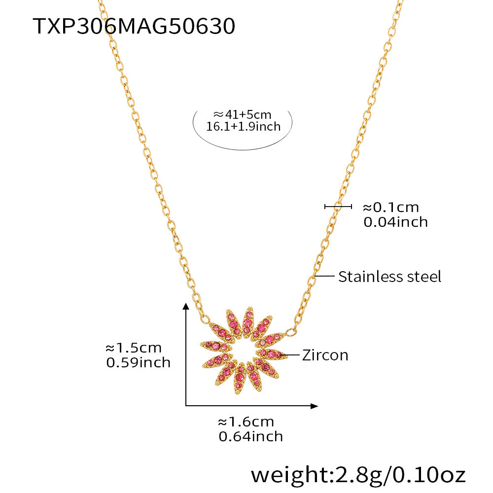 B廠【TXP306】超閃5A鋯石小鑽太陽花手鍊項鍊戒指組不銹鋼材質18k鍍金 25.07-2