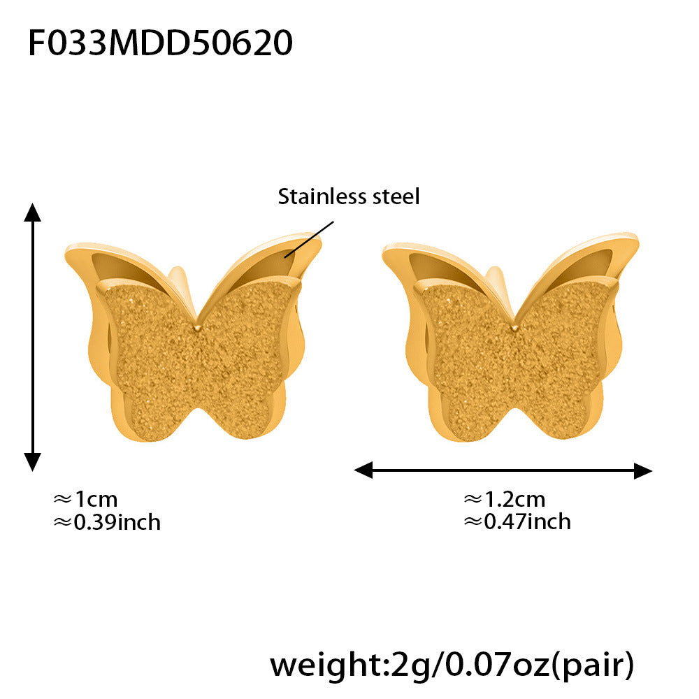 B廠【P045】歐美飾品不鏽鋼蝴蝶吊墜項鍊耳環戒指首飾組18k鍍金飾品 25.06-4
