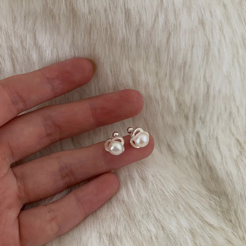 F廠【DQ10707E】足銀999甜美精緻淡水珍珠花朵耳環女氣質時尚鏤空小花耳飾潮 25.04-3