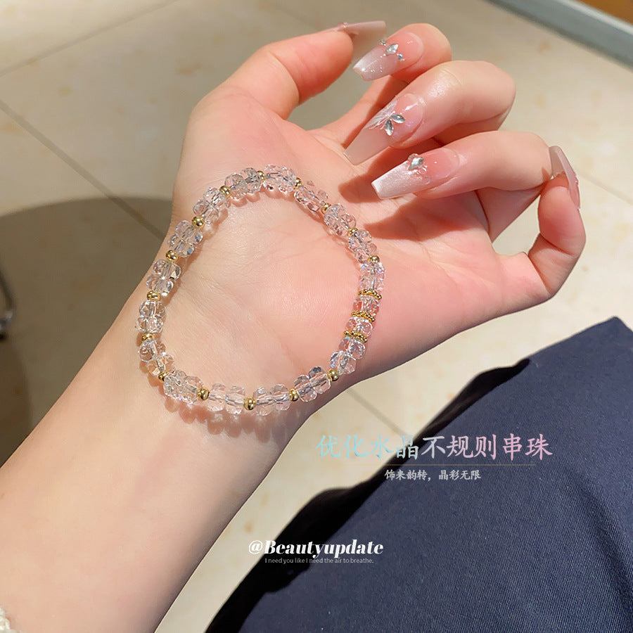 A廠【HB4031】不規則切面水晶串珠手鍊女夏日小眾設計氣質手串獨特絕美百搭手飾 25.06-1
