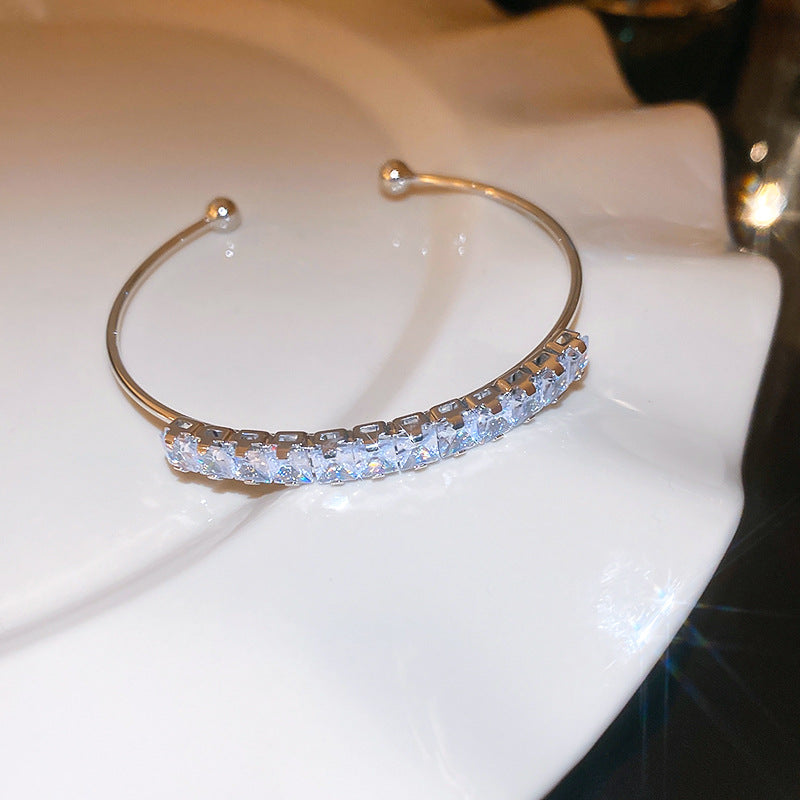 A廠【HB3244】跨境方形鋯石開口手鐲氣質時尚百搭手鐲小眾輕奢高級感手飾 24.11-2