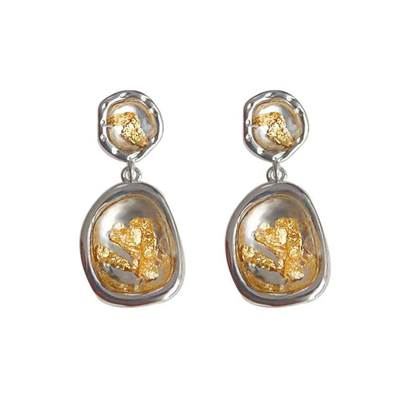 C廠【3915】設計師款~冷淡風高級感幾何金箔紙質感手工滴釉透明耳飾 24.05-5