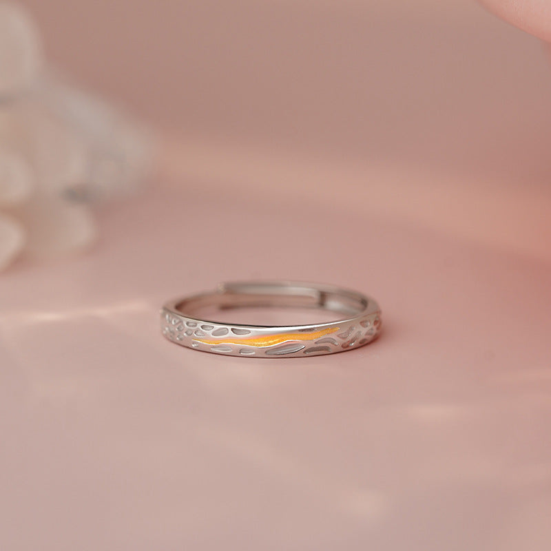 E廠【YC4842R】S999足銀肌理情侶對戒小眾簡約質感幾何輕奢文藝手飾 25.05-1