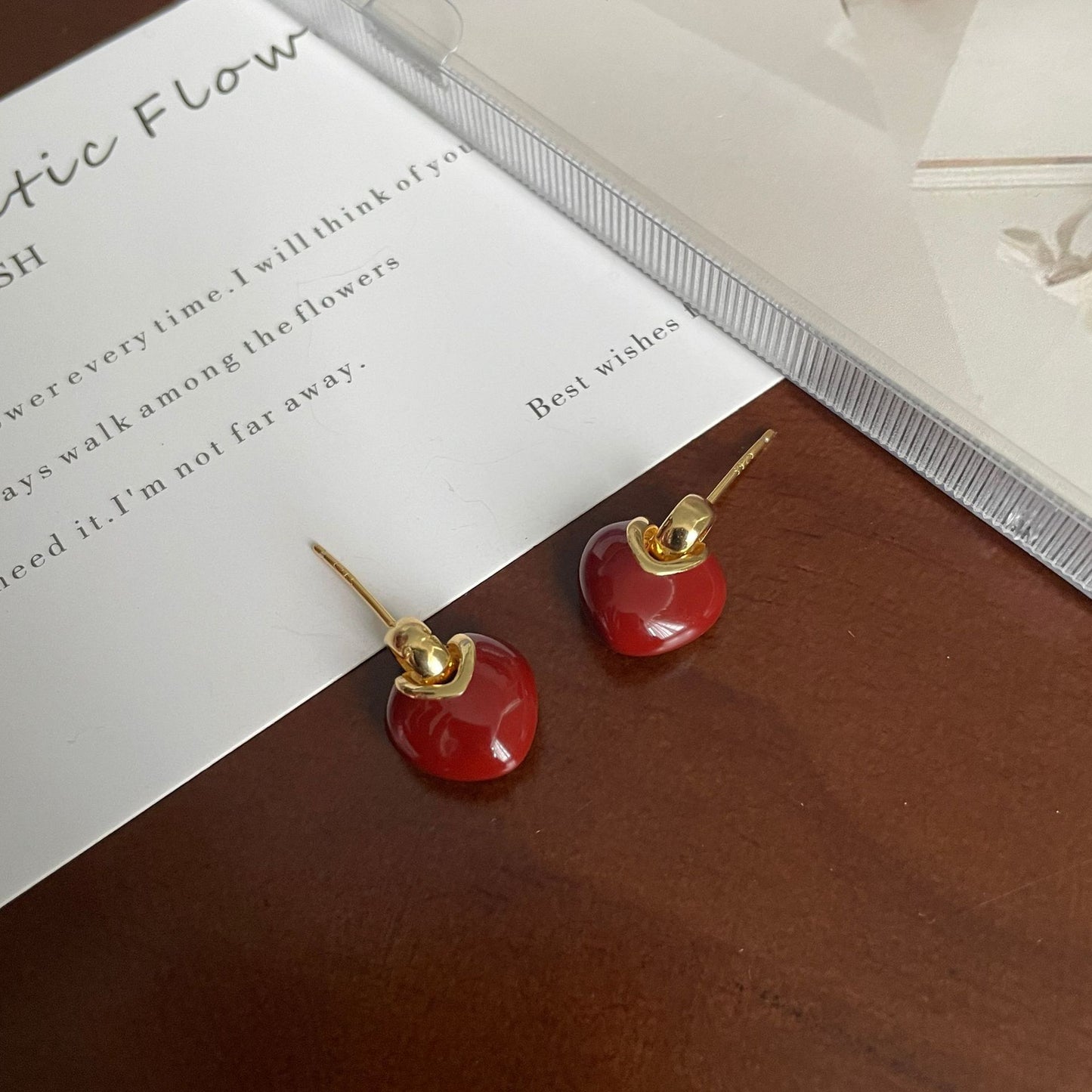 F廠【SE2414】S925銀小眾設計感琺瑯愛心耳環女簡約復古時髦氣質耳飾品 25.05-5