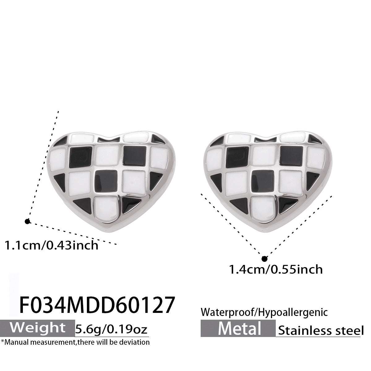 B廠【F034】INS簡約設計琺瑯彩釉棋盤格桃心耳環歐美時尚百搭耳環不銹鋼材質
26.02-1