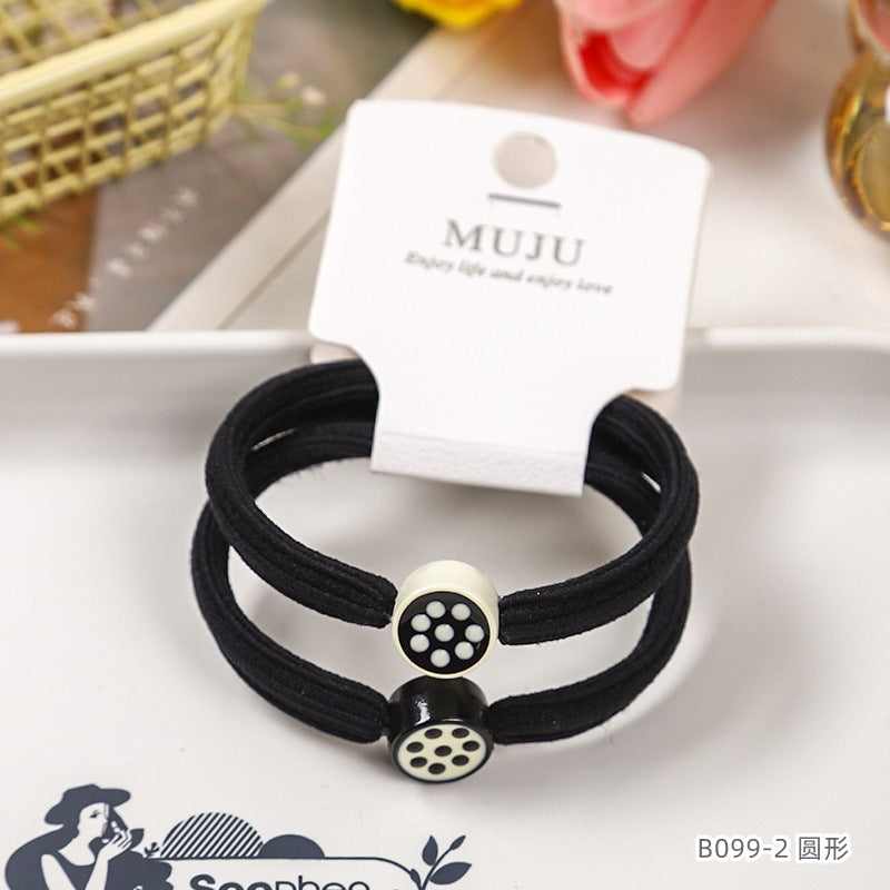 D廠【B099】高級感黑白點點髮繩精美2條卡裝皮筋高馬尾頭繩加粗高彈性髮圈 24.09-2「D廠-單筆結帳需滿,NT$600出貨(不含運費)」