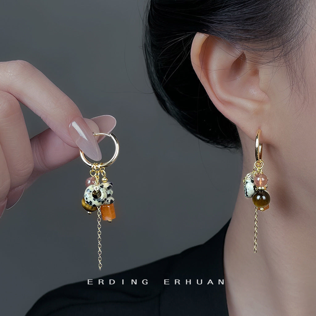 C廠【6942】文藝復古天然石虎眼石手工藝設計感民族風流蘇耳環飾品
25.10-5