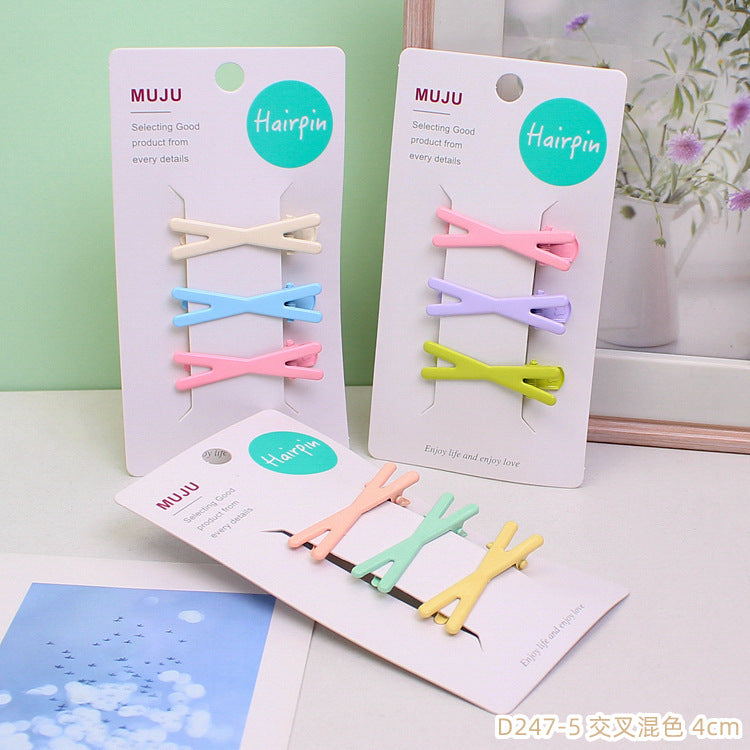 D廠【D247】甜美奶油色金屬髮夾3隻卡裝無痕髮卡鴨嘴夾小清新少女髮飾瀏海夾 24.06-4「D廠-單筆結帳需滿,NT$600出貨(不含運費)」