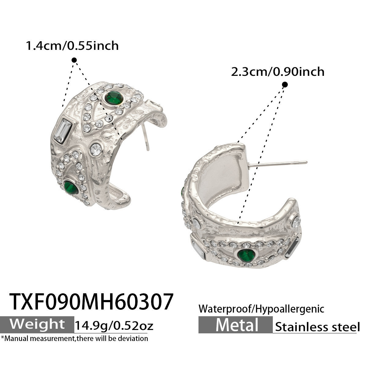 B廠【TXF090】歐美ins小眾設計幾何C型耳環鑲嵌綠松石水鑽高質感耳飾不銹鋼材質
26.03-3