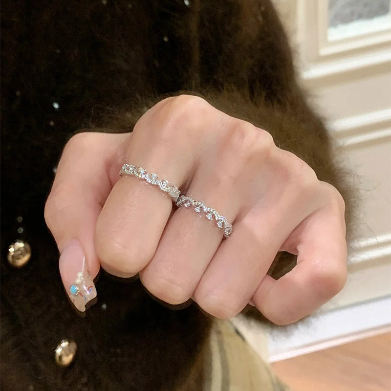 F廠【DQ8934R】S925純銀精緻滿鑲蕾絲排鑽戒指女精緻高級感ins簡約疊戴指環 25.04-2