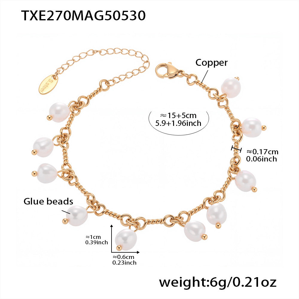 B廠【TXP270】歐美飾品手工串珠膠珠流蘇手鍊項鍊組環保銅材質鍍18k金 25.06-1