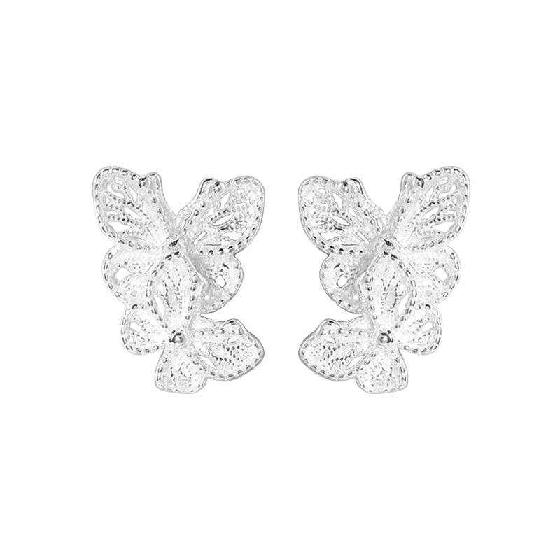 F廠【DQ11133E】韓版S925純銀鏤空花絲蝴蝶耳環女甜美簡約小清新氣質耳飾百搭 25.05-5