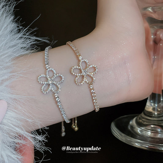 A廠【HB3480】真金電鍍鋯石花朵鏤空手鍊新款簡約時尚氣質手環復古輕奢簡約手飾 25.02-2