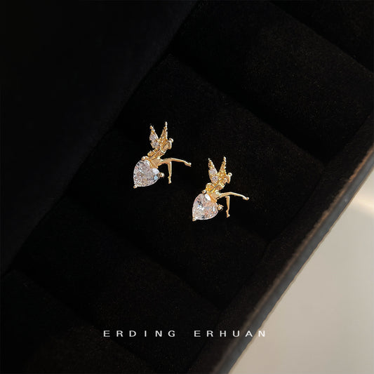 C廠【5923】實物很小!花仙子鋯石精靈小耳環簡約小眾設計師清新耳環飾品 25.05-1