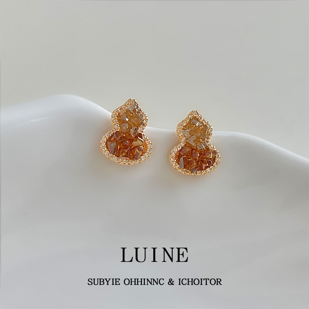 C廠【6949】閉眼入!好賣!微鑲鋯石925銀針水晶葫蘆耳環橙色漸變香檳色耳飾
 25.10-4