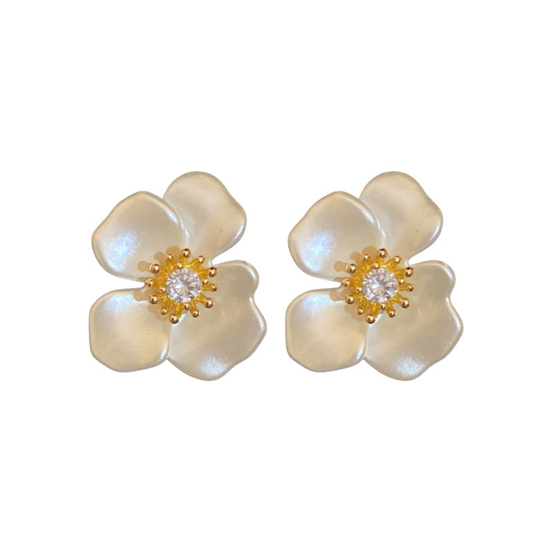 A廠【HE24922】真金電鍍925銀針鋯石花朵耳環女簡約個性時尚精緻耳環輕奢高級感耳飾 25.02-3